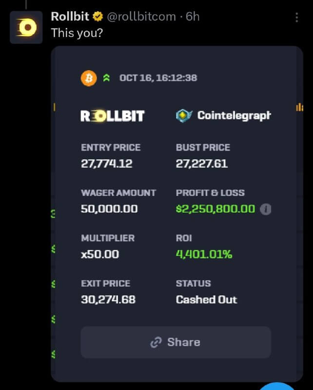 Screenshot de la cuenta RollBit